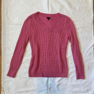 Talbots V-Neck Cable Knit Sweater in Pink